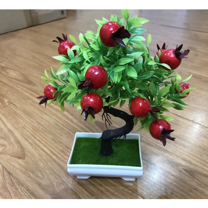 Cây Giả - Chậu Cây Lựu Đào Quất Cherry Bonsai để bàn-Cây trang trí nhà cửa văn phòng quán cafe