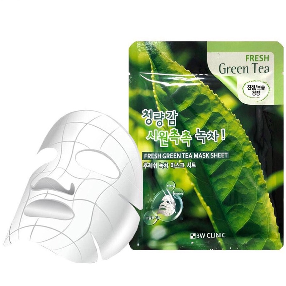 Mặt Nạ Đắp Mặt Trà Xanh Dưỡng Da 3w Clinic Fresh Greentea Mask Sheet 23ml bộ 10 miếng ( hàng chính hãng )