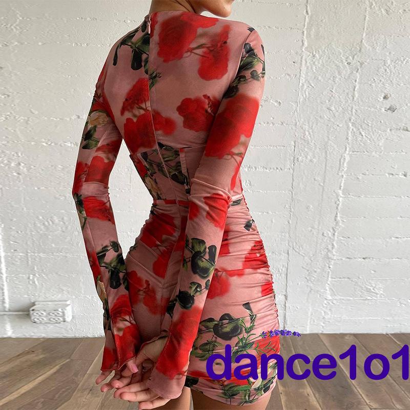 ✦Li☽Đầm Ôm HọA TiếT Hoa Vintage Cho Nữ