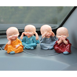 Bộ 4 chú tiểu bớt nghe bớt nói bớt nhìn để bàn làm việc để xe hơi