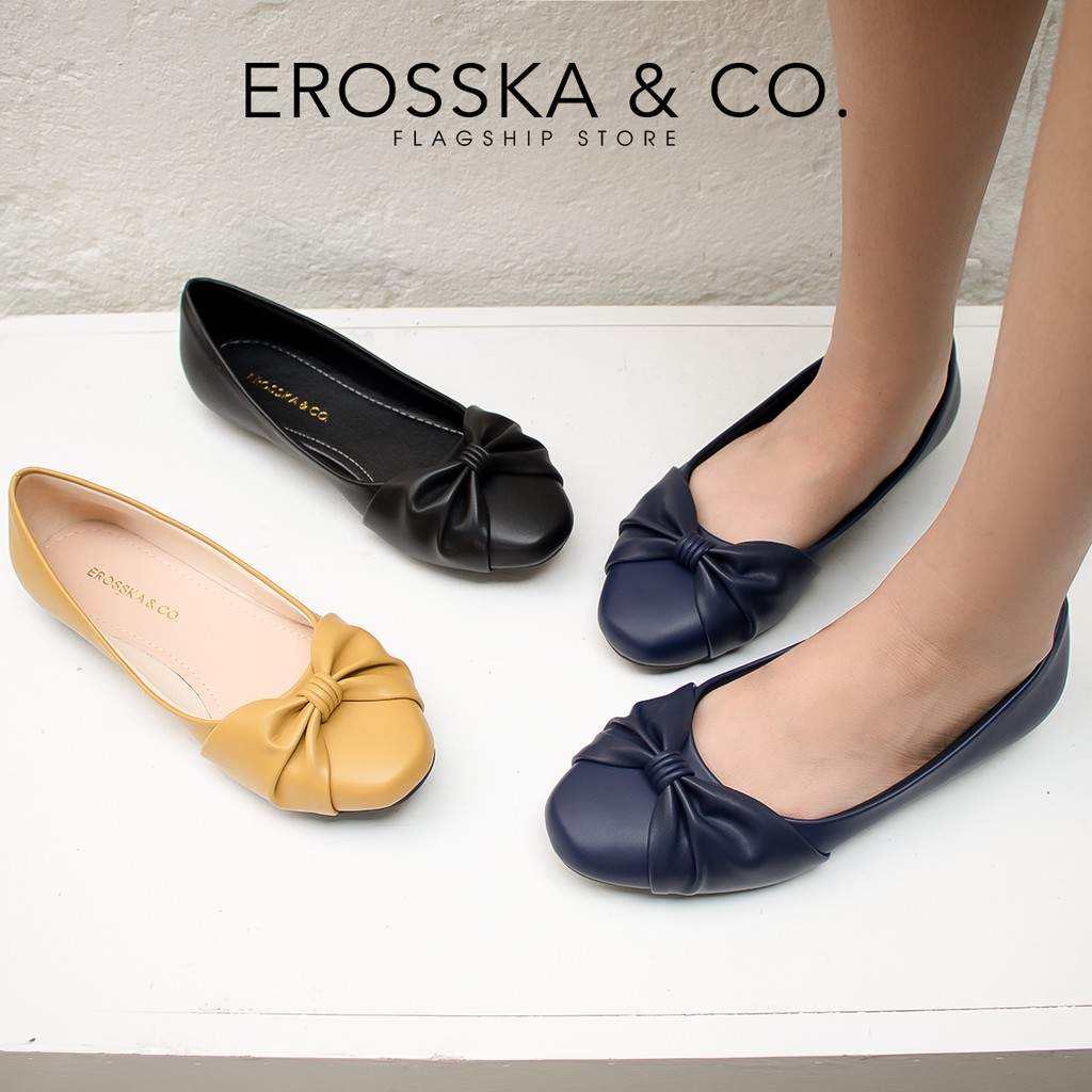 Giày búp bê Erosska mũi tròn phối nơ thắt ngang màu vàng _ EF008