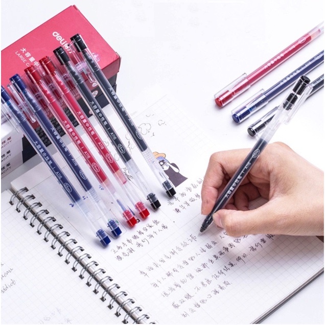 Hộp 12 cây bút gel nước viết được 800m Deli A116 / Bút Deli 116 ngòi 0.5mm