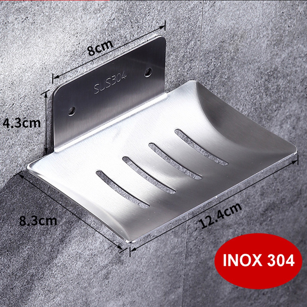 Khay để xà bông INOX SUS304 sang bóng nguyên khối lắp đặt dán tường hoặc khoan