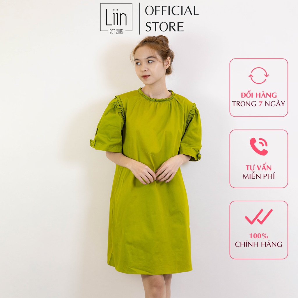 LIIN - Đầm suông phối nhún cổ tay bồng trẻ trung