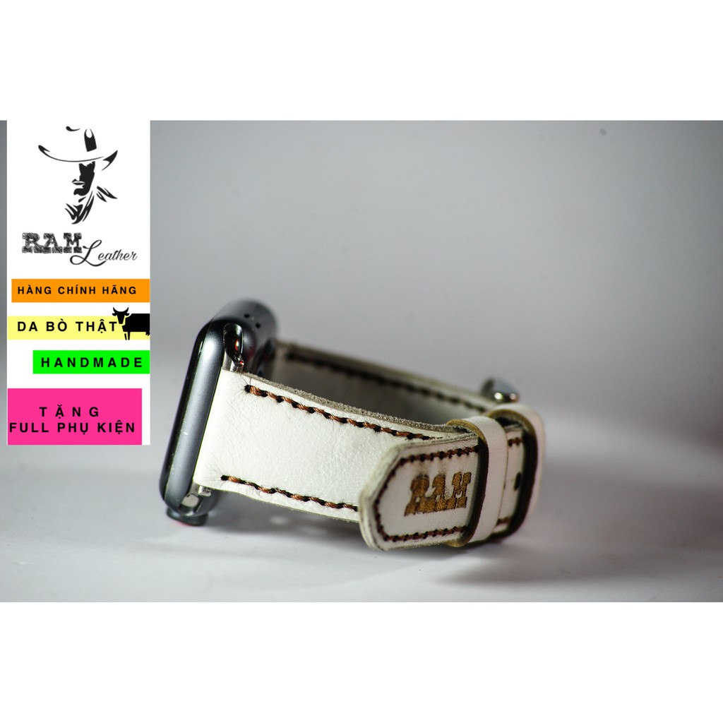 Dây đồng hồ Apple Watch , Iwatch , Iphone Watch Da Dê Trắng RAM Leather Classic 1996  Bền Đẹp