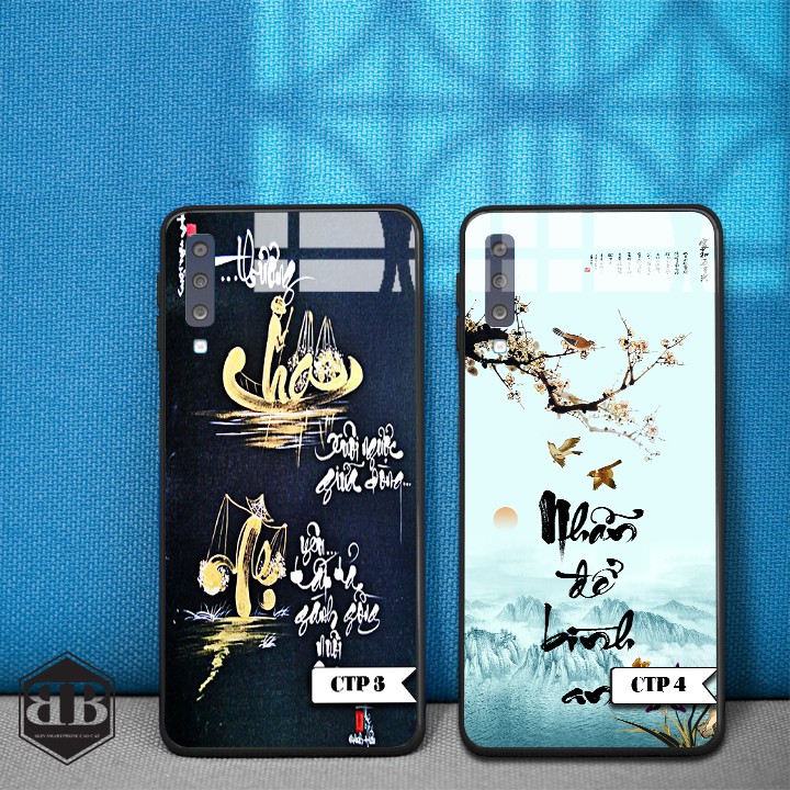 Ốp lưng kính cường lực Samsung Galaxy A7 2018 hình chữ thư pháp