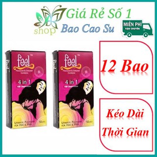 [30-40phút] Bao cao su Feel 4in1 gai gân kéo dài thời gian quan hệ HỘP 12 CÁI-BCS Kéo Dài thời gian QH