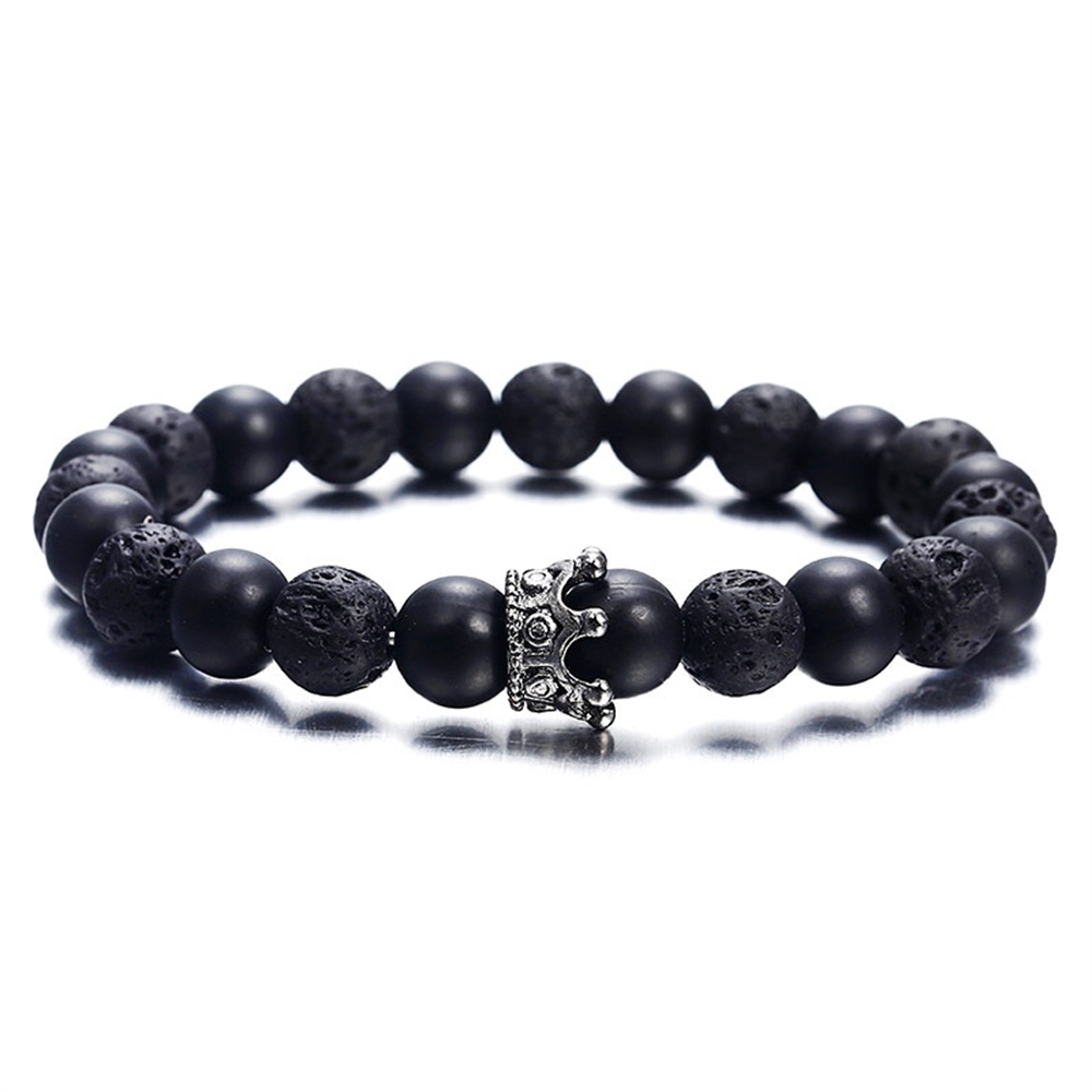 Vòng Tay Đá Hematite Mặt Hình Cú Mèo Đội Vương Miện Mũ Bảo Hiểm Cho Nam Nữ