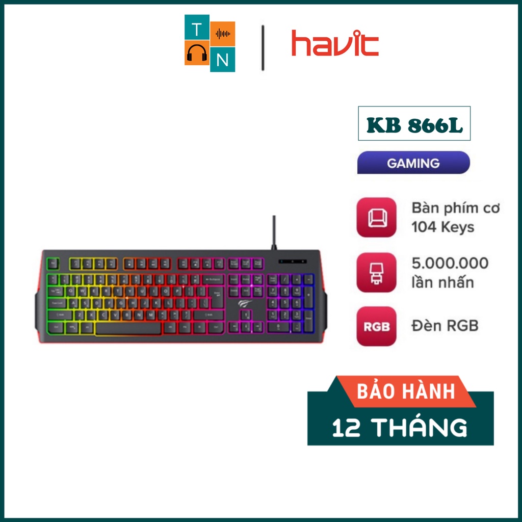 【Giao nhanh】Bàn Phím Gaming RGB HAVIT KB866L, 104 Keys, Thiết Kế Công Thái Học, Tổ Hợp Phím Fn - Chính Hãng BH 12 T