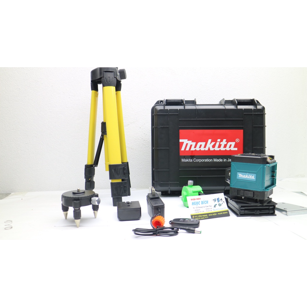 Máy Cân Mực Bắn Cốt Máy Cân Bằng Laser MAKITA 12 Tia Xanh Laser Có Điều Khiển, Sạc, Chân Đế Máy, Hộp Nhựa [MÁY 2 PIN]