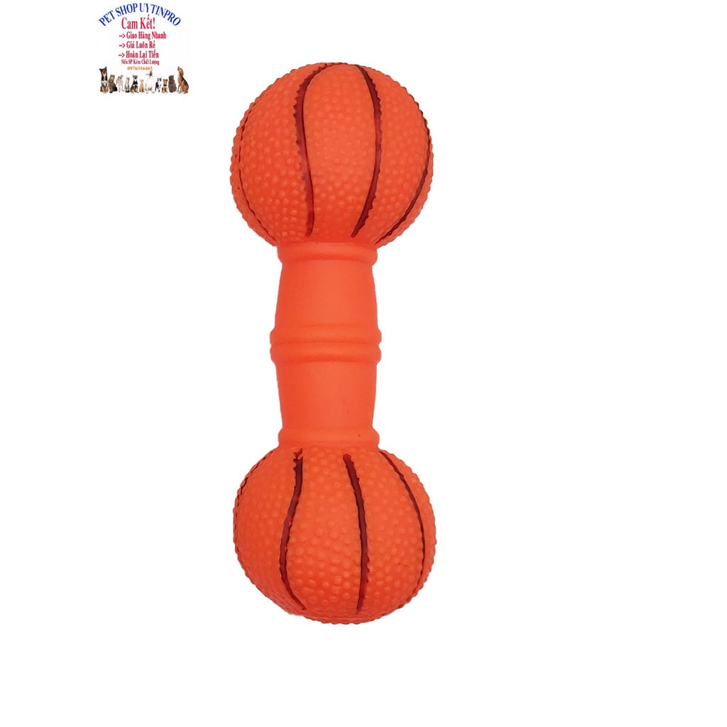Đồ chơi cho Chó Hình quả tạ Dài 16cm In hình bóng bowling Phát ra tiếng kêu Chất liệu nhựa dẻo, Giúp thú cưng sảng khoái