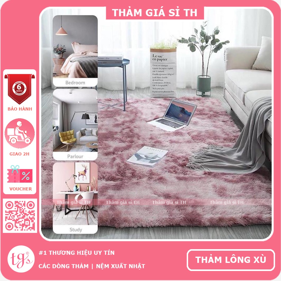 Thảm lót sofa trang trí phòng khách, phòng ngủ lông xù loang màu hồng đất