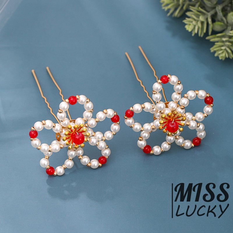 Set 2 Kẹp Tóc Hình Hoa Đính Ngọc Trai Sang Trọng Cho Nữ