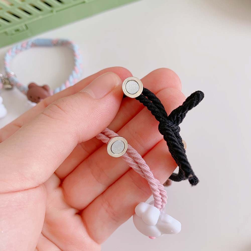 Set 2 vòng đeo tay dây bện phối hạt nam châm và mặt hoạt hình sáng tạo đáng yêu thời trang dành cho cặp đôi nam nữ