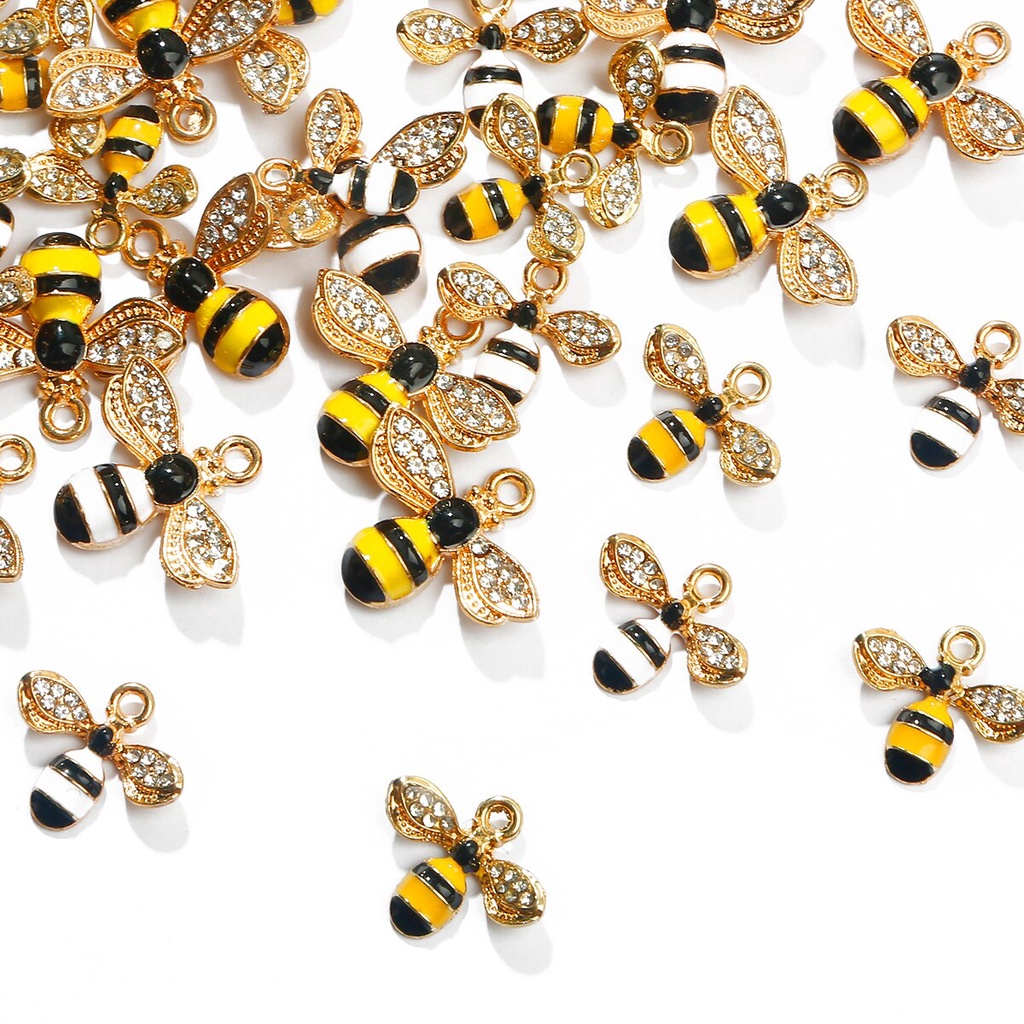 2 Charm hình chú ong tráng men dễ thương dùng làm trang sức thủ công