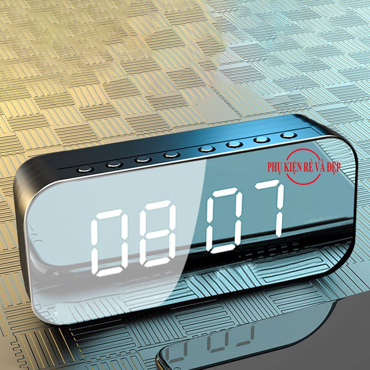 Loa Bluetooth kiêm đồng hồ, nhạc FM, đo nhiệt độ, có khe cắm thẻ nhớ - Loa đồng hồ mặt gương