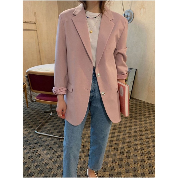 Áo Khoác blazer Màu Hồng Thời Trang Xuân Thu Cho Nữ