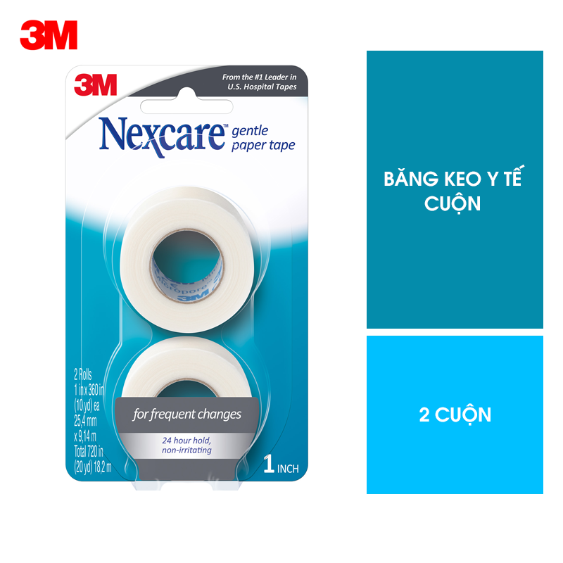 Băng cuộn y tế Nexcare 3M 25.4x9.14mm - Vỉ 2 cuộn mềm mại, xé dễ dàng, keo y tế siêu dính, thoáng khí 781-2PK