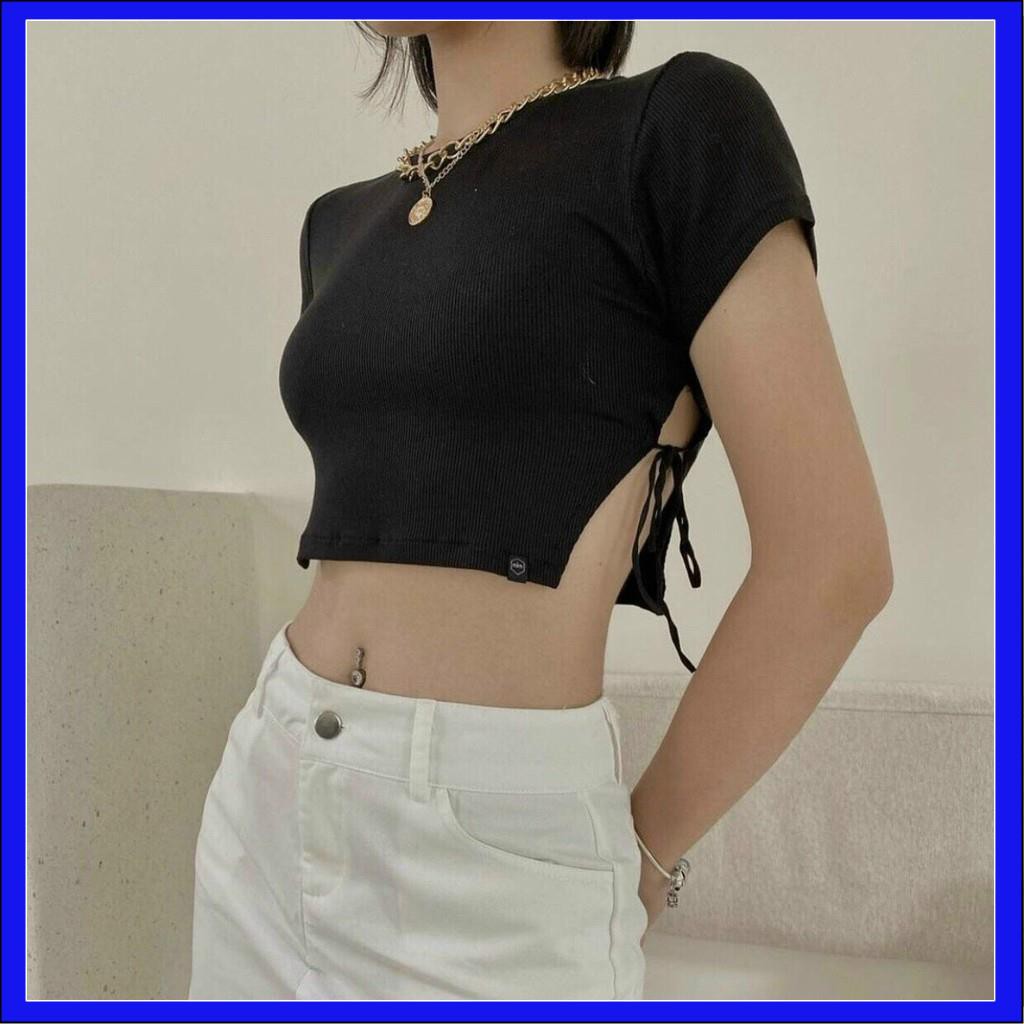 ÁO CROPTOP XINH  ÁO CROPTOP BASIC CỘT DÂY BÊN HÔNG CT22 - HHT.SHOP