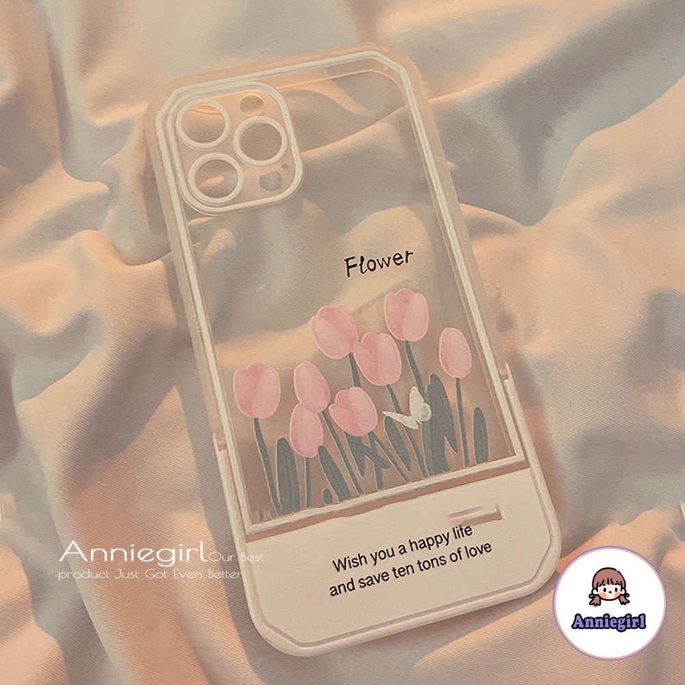 Ốp Điện Thoại TPU Mềm Siêu Mỏng Họa Tiết Hoa Tulip Màu Hồng Gắn Giá Đỡ Chống Sốc Cho