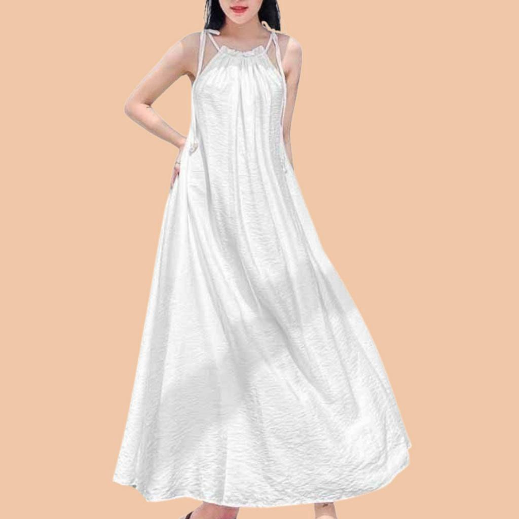 Váy Maxi Dáng Suông Sát Nách Chất Đũi nhiều màu ullazang Đầm 2 dây cột nơ dáng dài dự tiệt đi biển du lịch đồ nữ G5 S0
