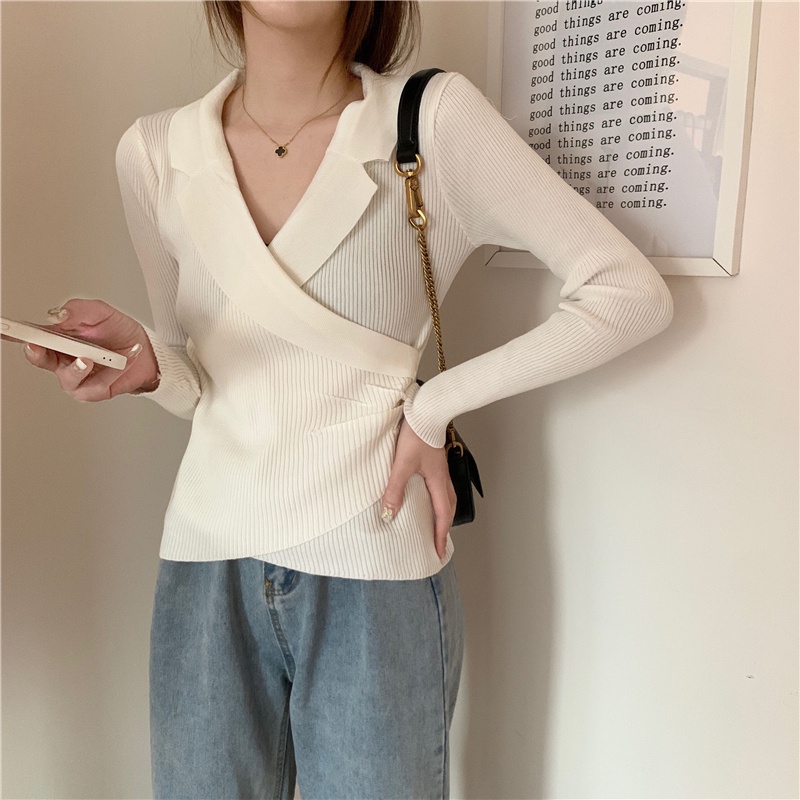Áo len Pure Cube tay dài cổ bẻ chữ V phong cách thời trang cho nữ