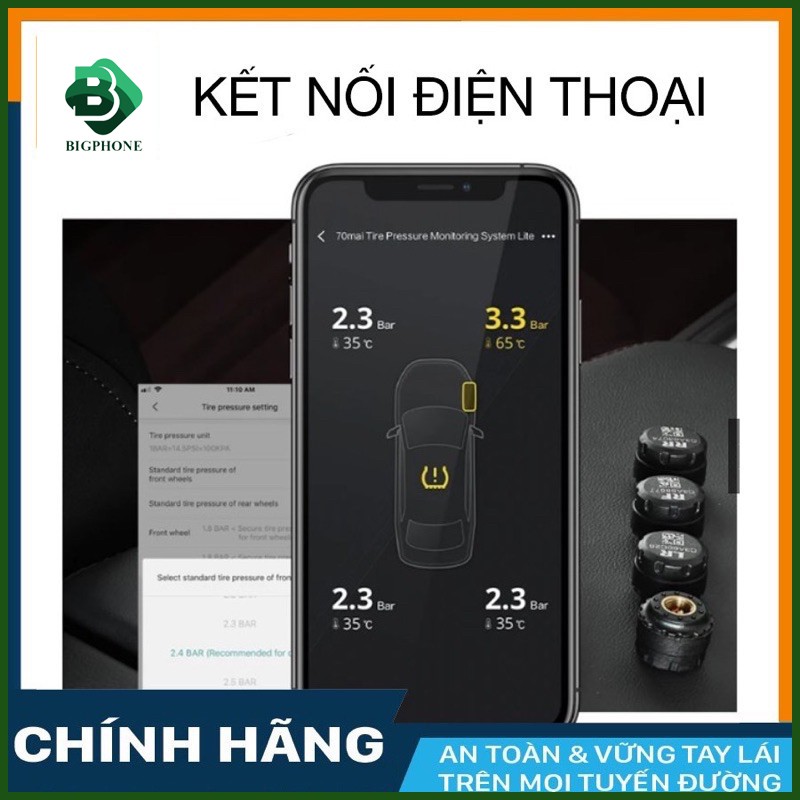 Cảm biến áp suất lốp Xiaomi 70MAI van ngoài (bản quốc tế 2020) cho xe ô tô.