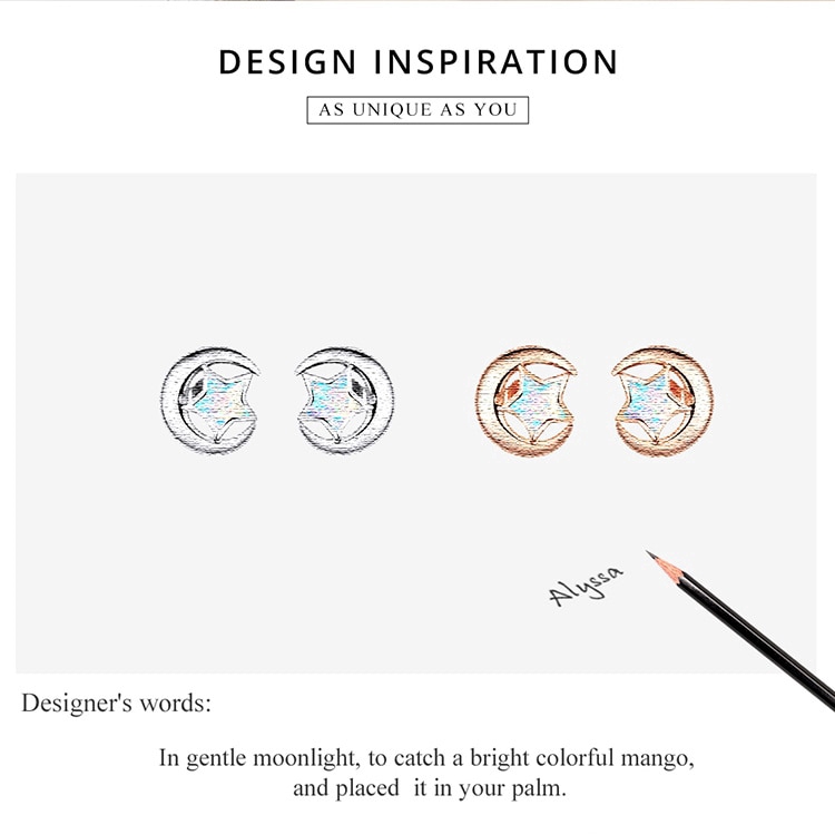 Khuyên tai Bamoer bạc 925 hình mặt trăng và ngôi sao 2 màu thời trang