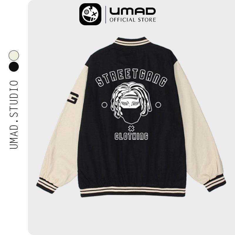Áo khoác Bomber UMAD STREET GANG form rộng phông Unisex nam nữ kiểu Varsity Jacket vải nỉ bông cotton