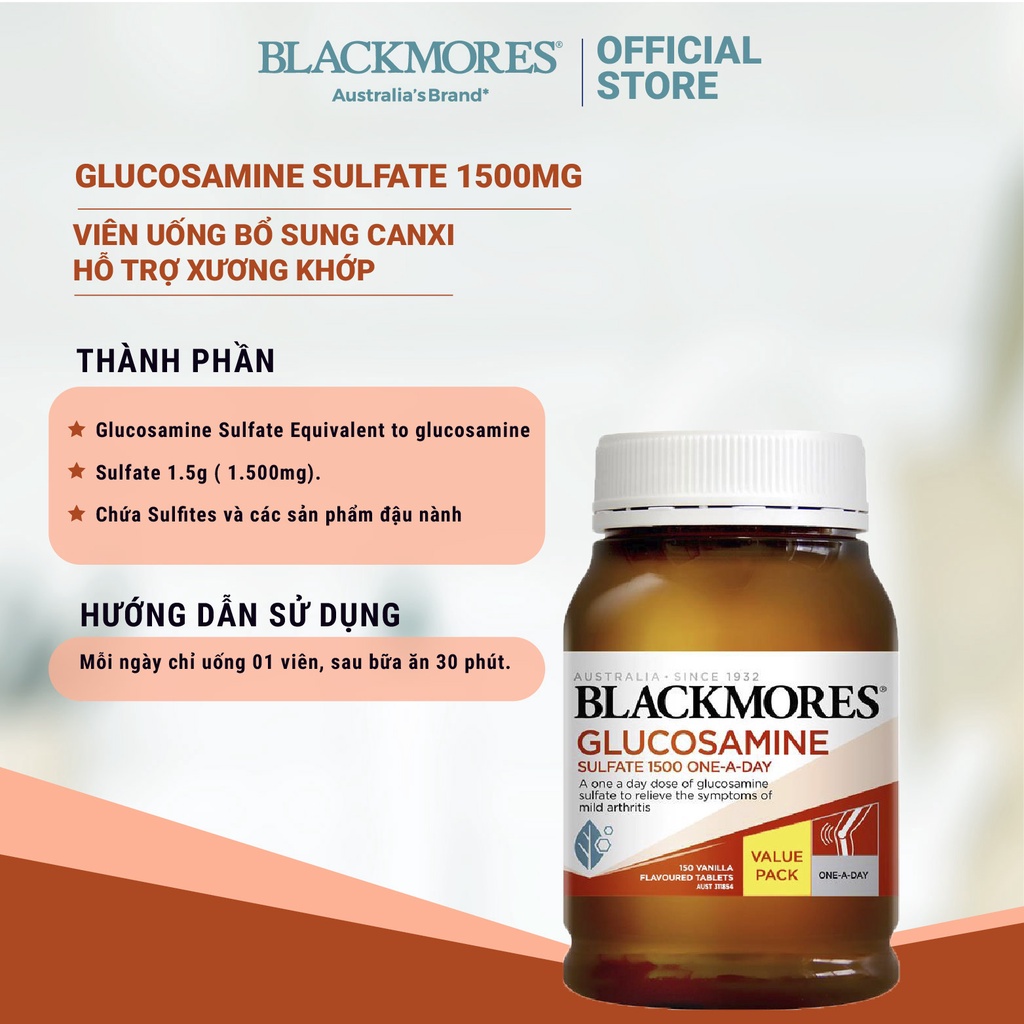 Bổ Xương Khớp Blackmores Glucosamine 1500mg 150 Viên Úc, Hỗ Trợ Các Vấn Đề Về Xương Khớp