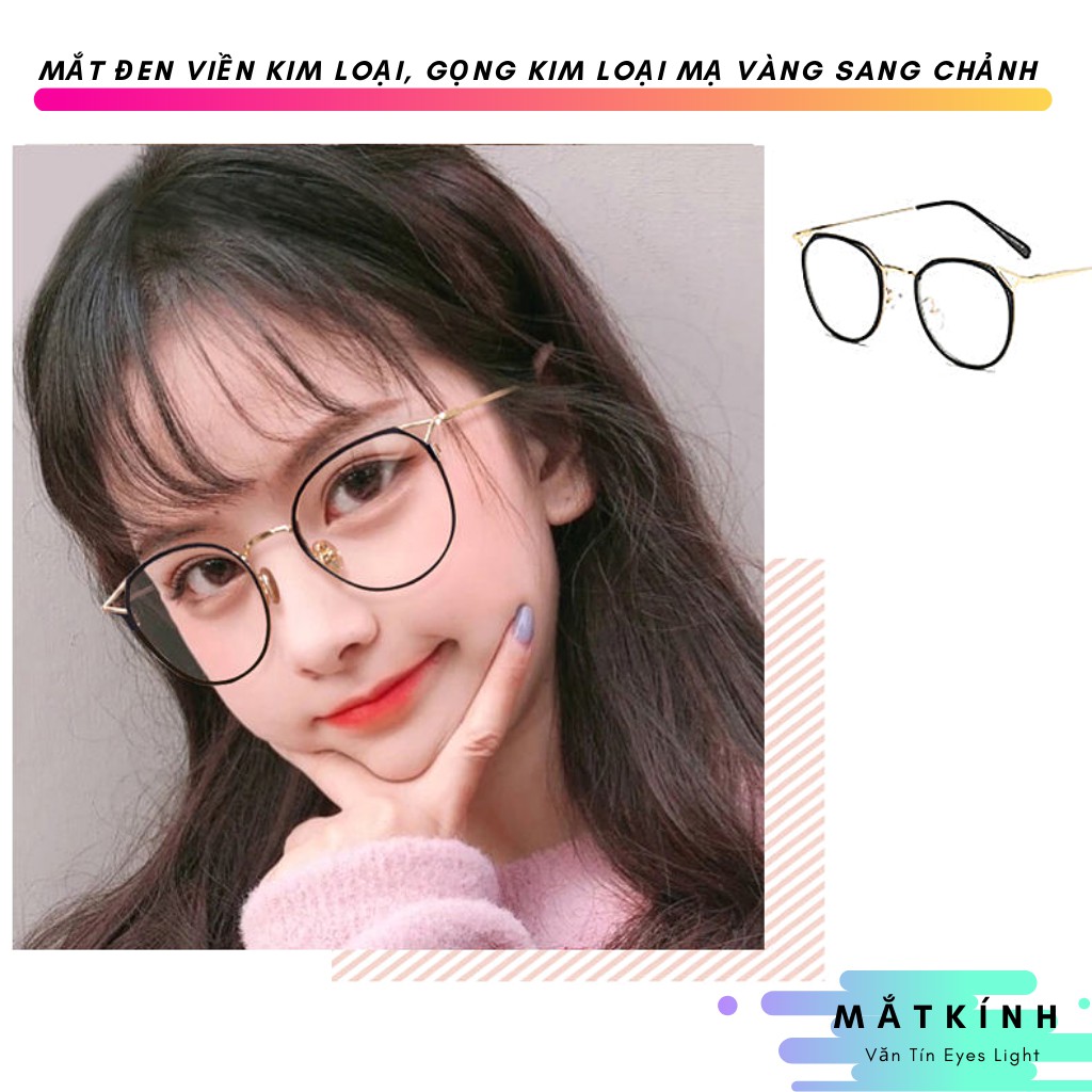 Gọng kính cận nữ T530 mắt kính tròn viền kim loại mạ vàng càng nhựa trong suốt hot trend | BigBuy360 - bigbuy360.vn