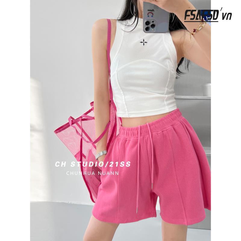 Quần Short Thể Thao Ống Rộng Lưng Thun Co Giãn Phong Cách Đường Phố Thời Trang Xuân Hè Cho Nữ