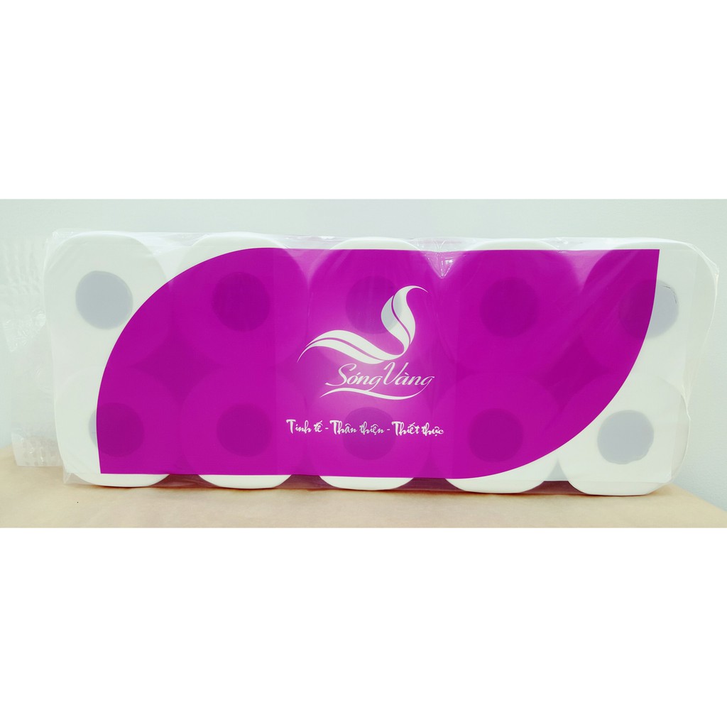 Giấy vệ sinh cao cấp Sóng Vàng 1,3kg, 10 cuộn 3 lớp, mềm mịn, an toàn cho da
