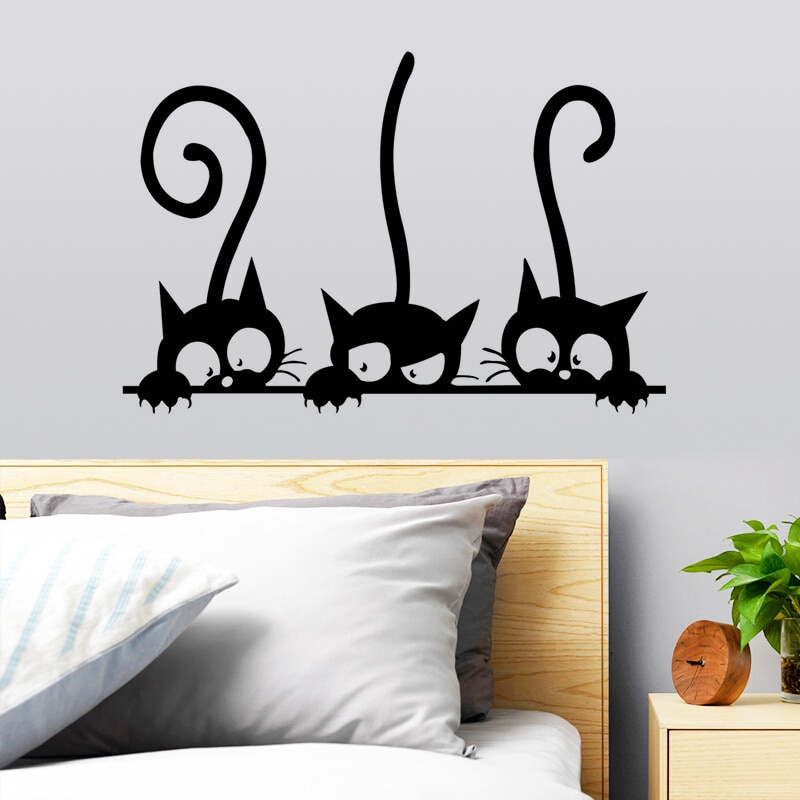 Sticker Dán Tường Chống Thấm Nước Hình Mèo Đen Dễ Thương Bắt Mắt