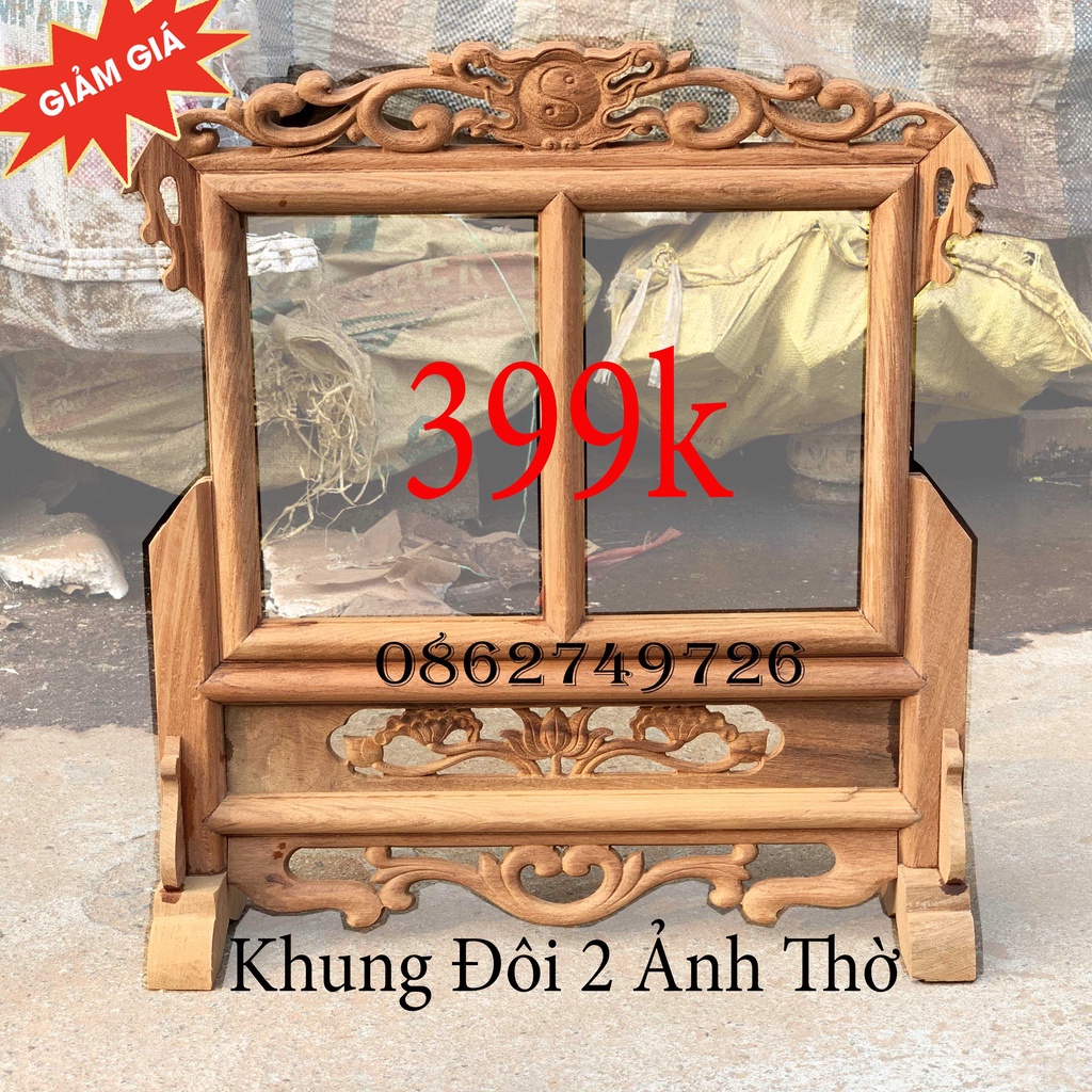 Khung Thờ Gia Tiên Đôi 2 Ảnh Thờ Gỗ Hương 18x24