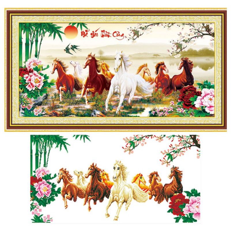 Tranh gắn đá Mã đáo thành công Df293 (120 x 62 cm)