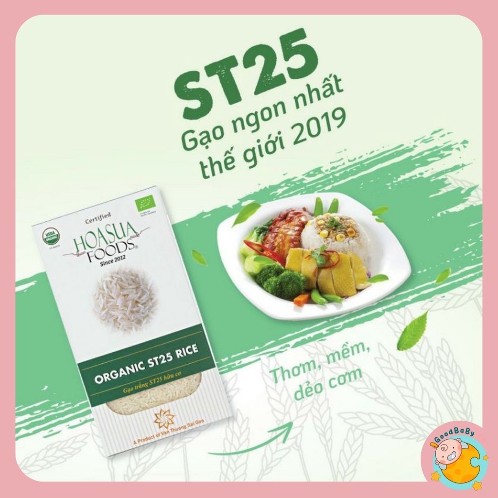 Gạo hữu cơ Hoa Sữa ST25, Gạo sữa ăn dặm Japonica thơm dẻo tốt cho bé ăn dặm 1kg Goodbabyvn