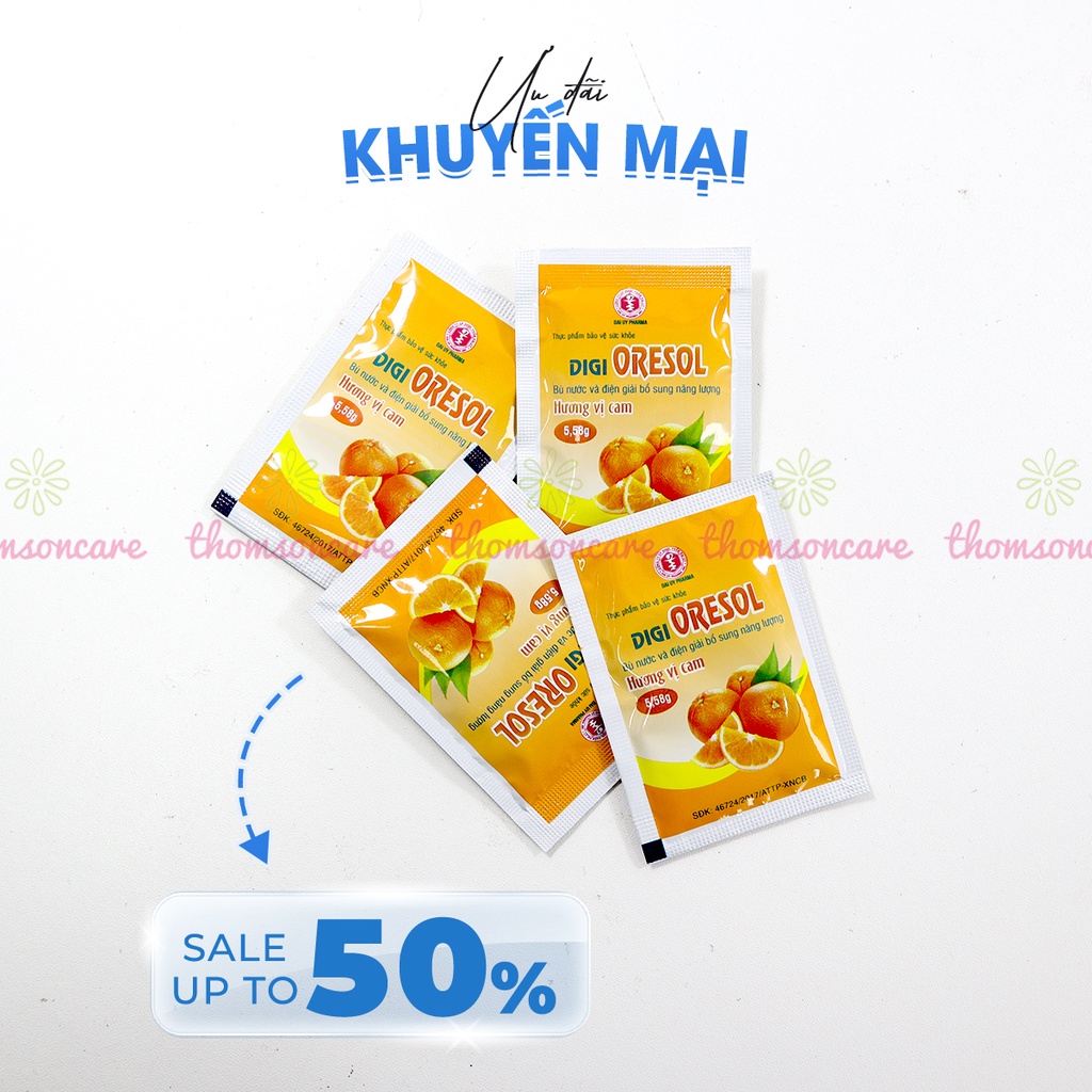 Bù nước và điện giải vị cam Oresol hộp 40 gói bột đaiuy, bổ sung muối glucose, kali, dùng khi sốt, chơi thể thao