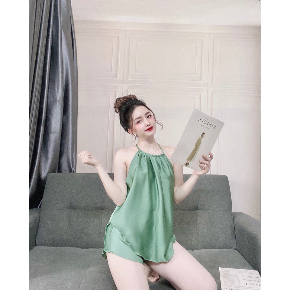 Đồ ngủ lụa satin🌺 2 dây sexy quyến rũ cao cấp❤️ Cổ yếm dễ thương💥