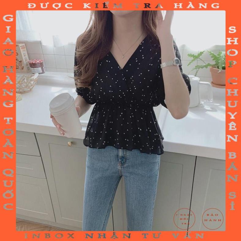 Áo voan kiểu ulzzang họa tiết chấm tim phong cách Hàn Quốc C18 - Maoshop - allshop