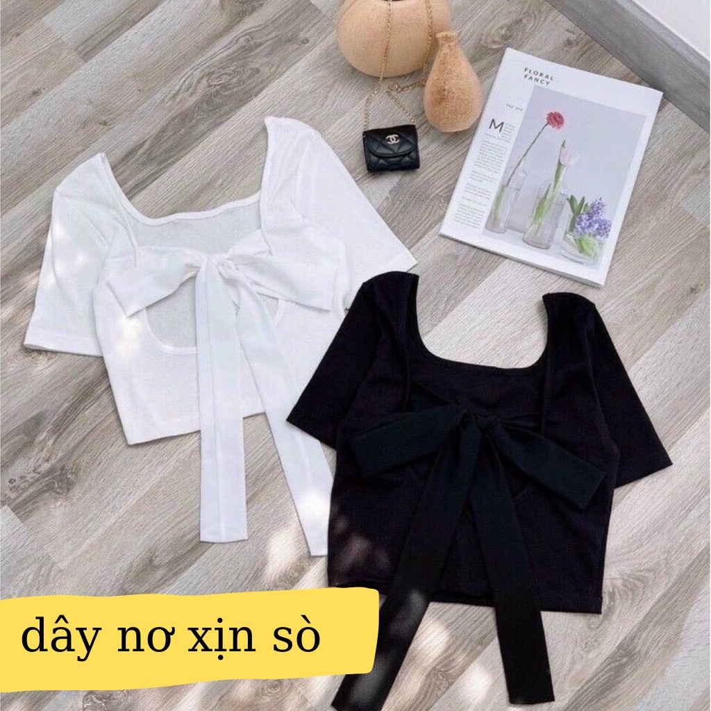 Áo croptop kiểu hàn quốc buộc nơ lưng , croptop nữ tay ngắn cột nơ sexy
