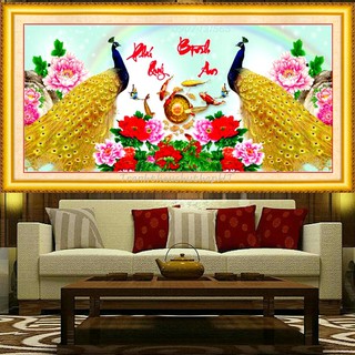 Tranh đính đá con công Phú quý bình an VS433 - tự đính
