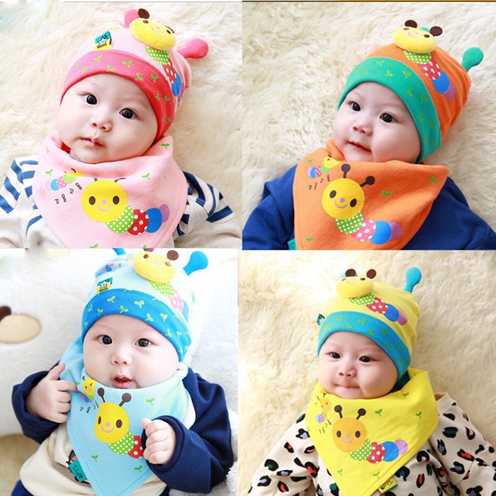 Bộ khăn mũ cotton hình sâu