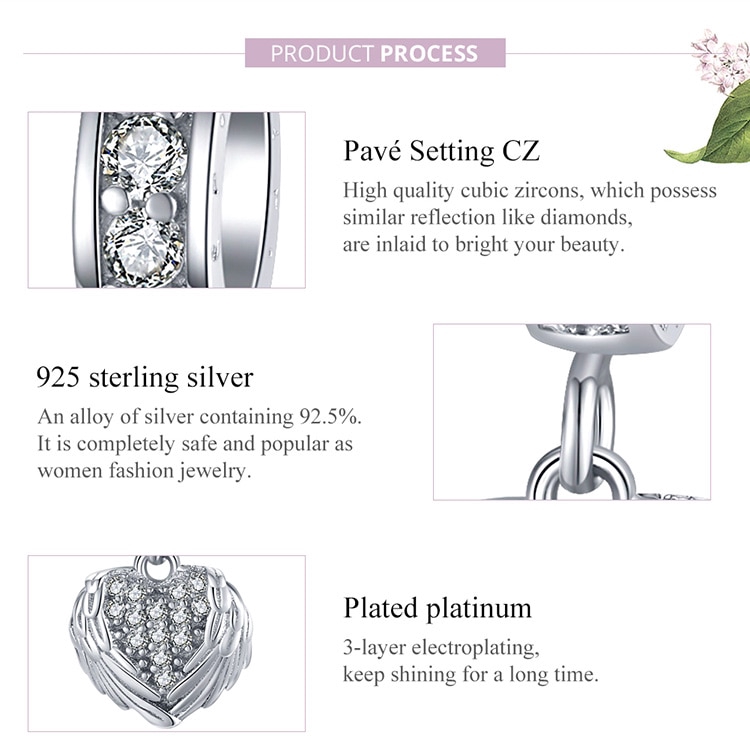 Phụ Kiện Vòng Tay Bamoer BSC138 Bạc 925 Mặt Hình Trái Tim Đính Đá Thời Trang Dành Cho Nữ