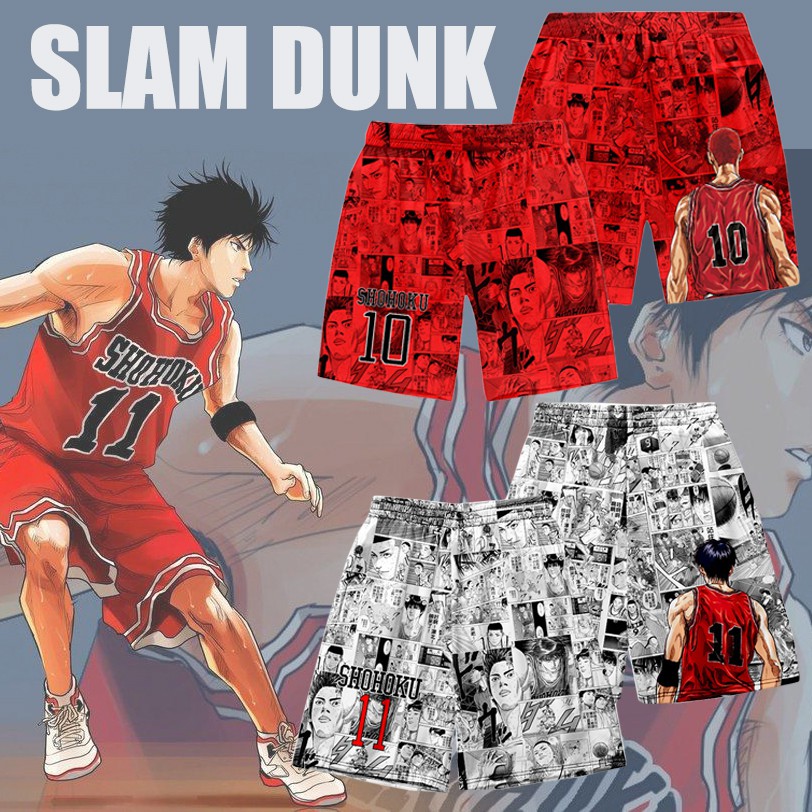 Quần Short Thể Thao Lưng Cao Dáng Rộng In Họa Tiết Anime Slam Dunk Thời Trang Đi Biển