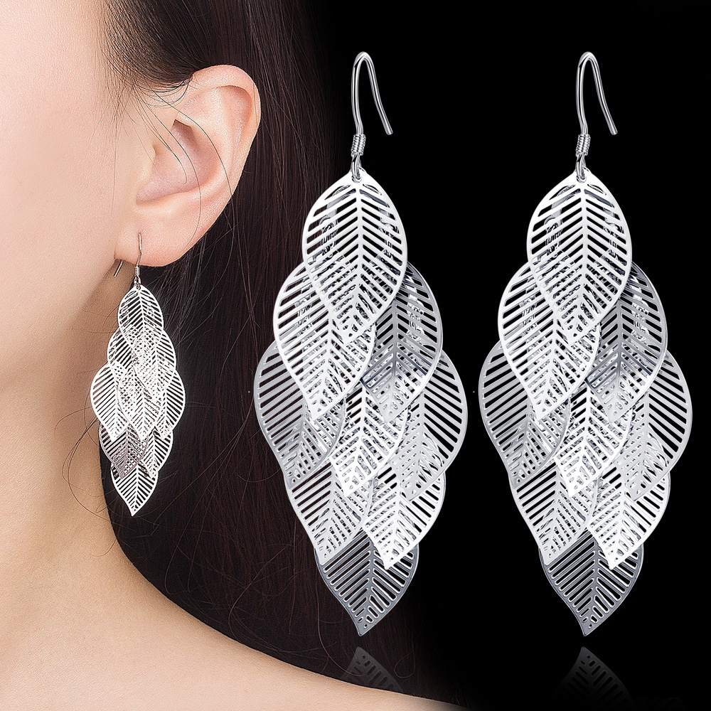 Bông Tai Bạc 925 Hình Chiếc Lá Thời Trang