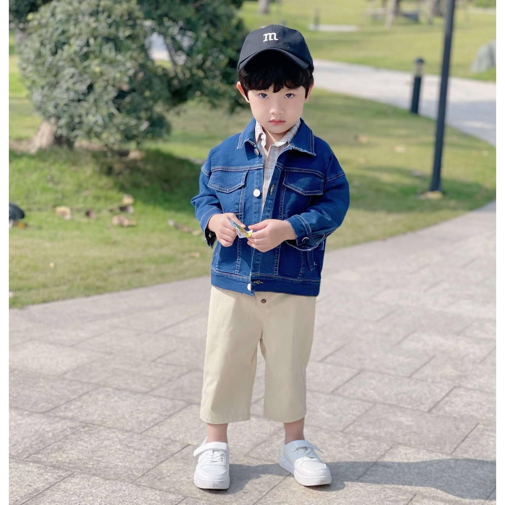 Áo khoác jeans chất bò mềm cho bé trai Magickids Áo khoác thu đông trẻ em giữ ấm  AO21017