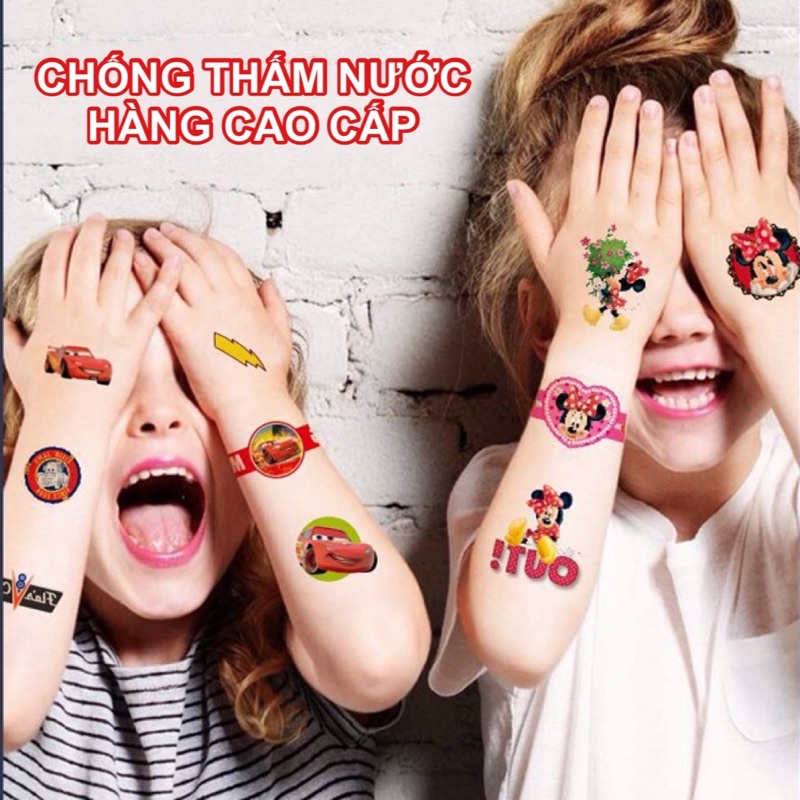 Stickers xăm hoạt hình set 4 bảng loại đẹp &amp; an toàn dành cho bé yêu