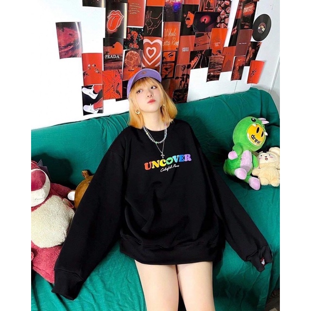 Áo Sweater Uncover chữ màu in 2 mặt TH6