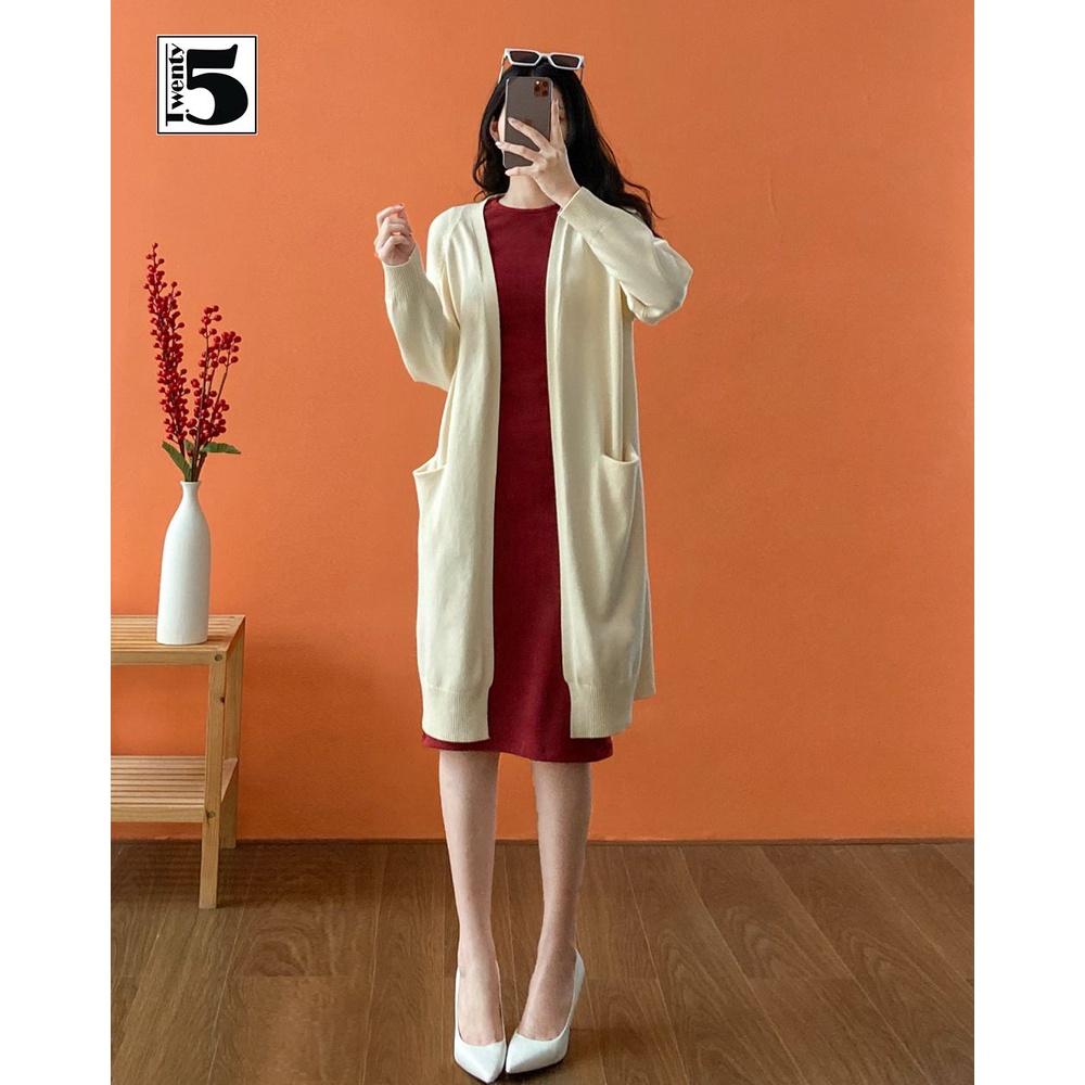 Áo len cardigan nữ dáng dài túi ốp không cúc Twentyfive 4002